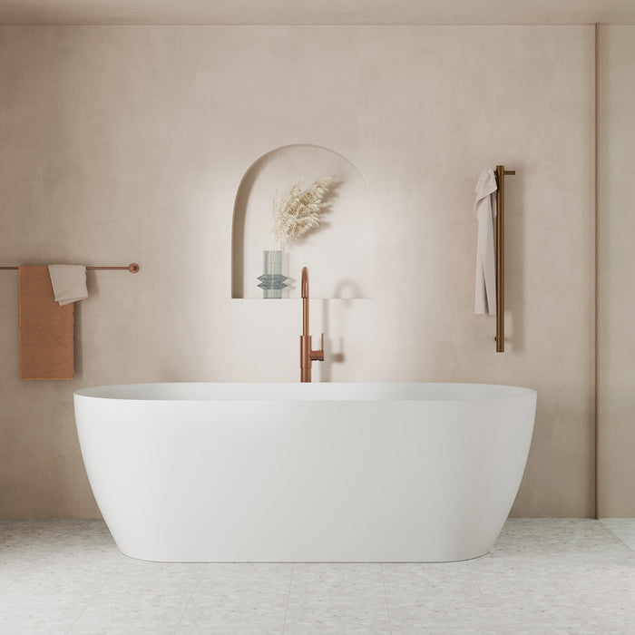 1500/1700*750/800*575mm FIE Kaya Matt White Oval Lightweight Resin Freestanding Stone Bathtub