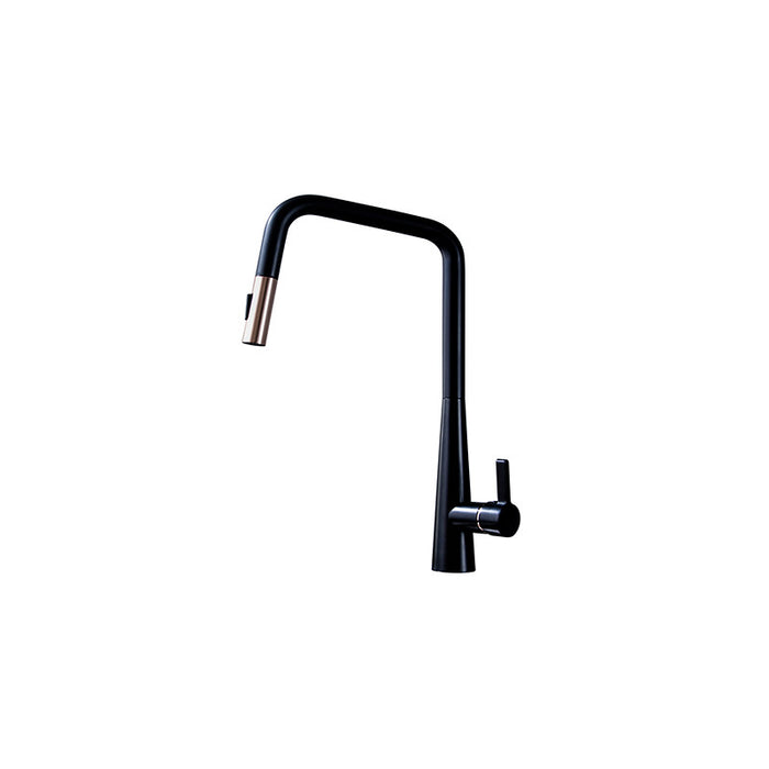 BK Kuchendesigner Chrome/Matt Black Brass Pull Out Swivel Curved Kitchen Mixer