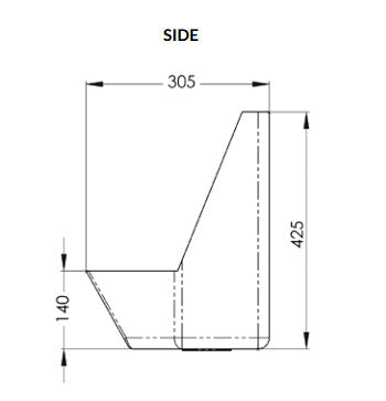 305*140*425mm 3monkeez Stainless Steel 50mm Outlet Urinal