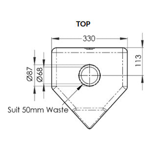 305*140*425mm 3monkeez Stainless Steel 50mm Outlet Urinal