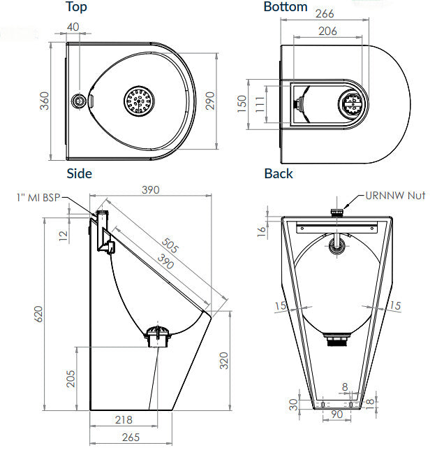 3monkeez Stainless Steel Rear Entry Pod Urinal