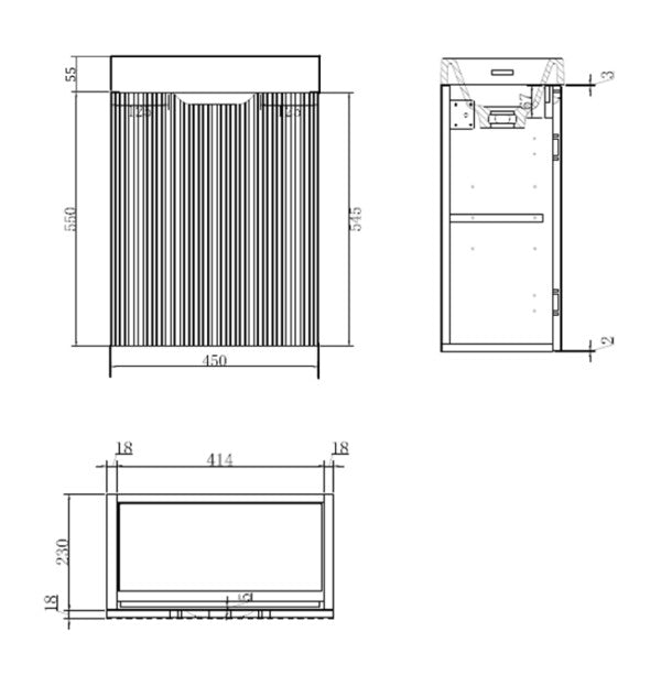 450*250*553mm ABS Vienna Brown Oak Wall Hung Mini Vanity