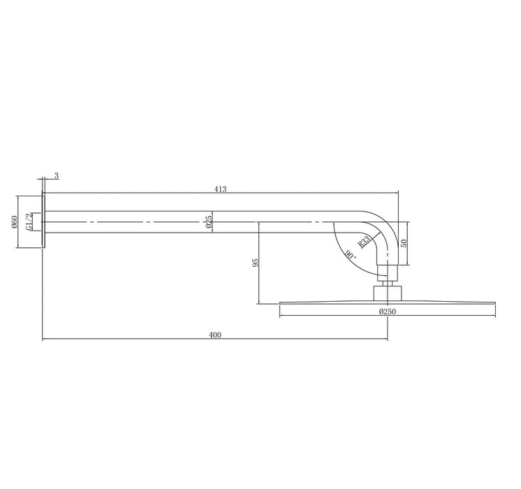 250mm Linkware Elle Brushed Stainless/Matt Black/Brushed Gold/Gun Metal/Chrome 316 Stainless Steel Outdoor Overhead Shower with 400mm Arm