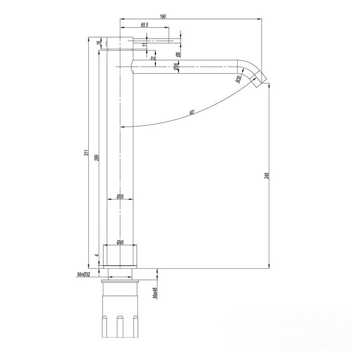 Linkware Elle Brushed Stainless/Matt Black/Brushed Gold/Gun Metal/Chrome 316 Hi-Rise Stainless Steel Outdoor Basin Mixer