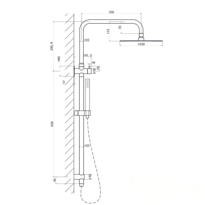 Linkware Elle Brushed Stainless/Matt Black/Brushed Gold/Gun Metal/Chrome 316 Stainless Steel Outdoor Twin Shower On Rail