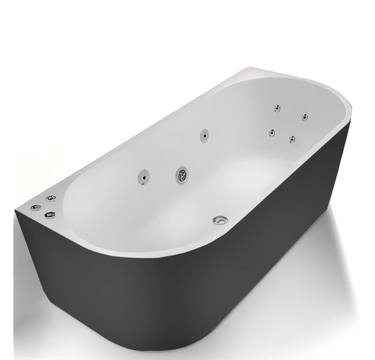 1700mm Broadway FS36 SPA Gloss White/Black Rectangle 10 Jets Back To Wall Spa Bathtub