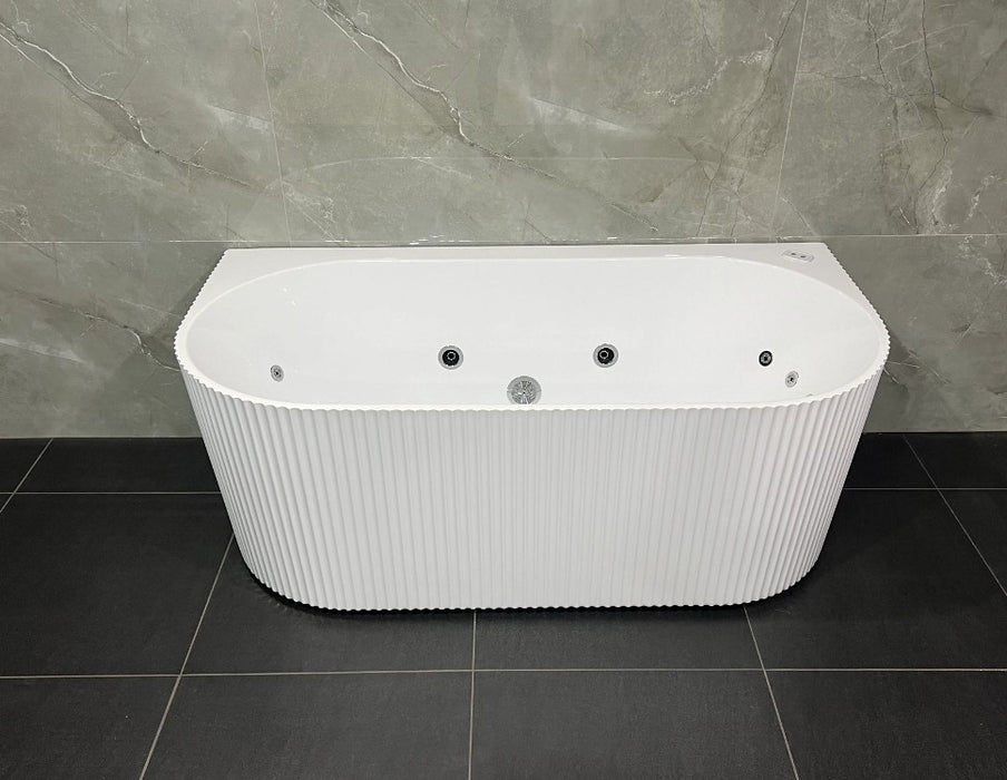 1500-1700*750mm Broadway Mallorca Fluted 10 Jets Matt White Back To Wall Spa Bathtub