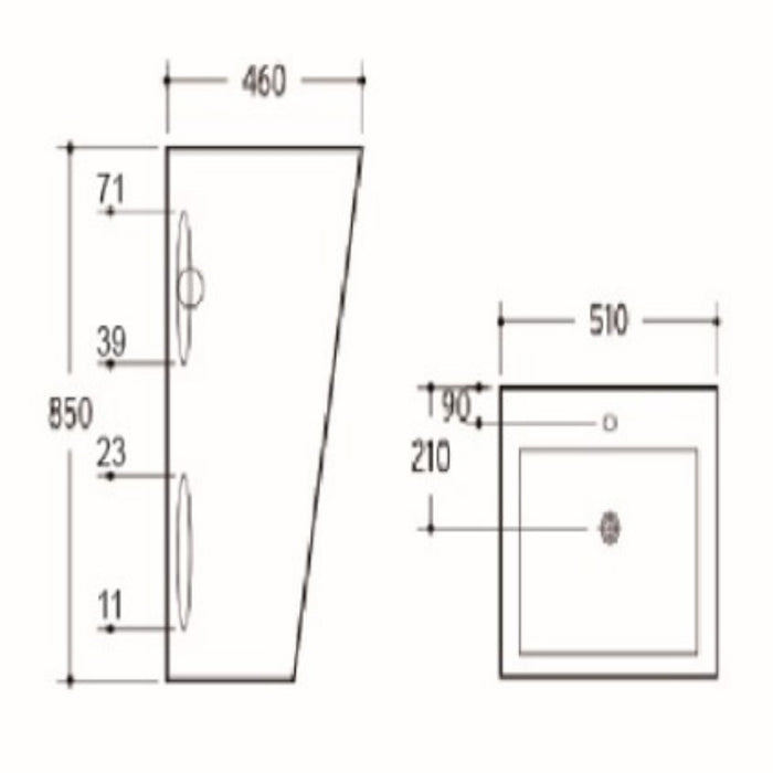 850*460*510mm POS Ceramic Pedestal Gloss White Basin