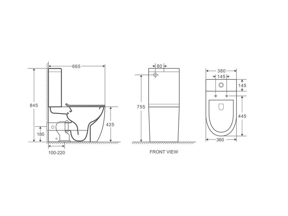 620*365*830mm MER Matt Black Highest Quality Vitreous China Back To Wall Toilets