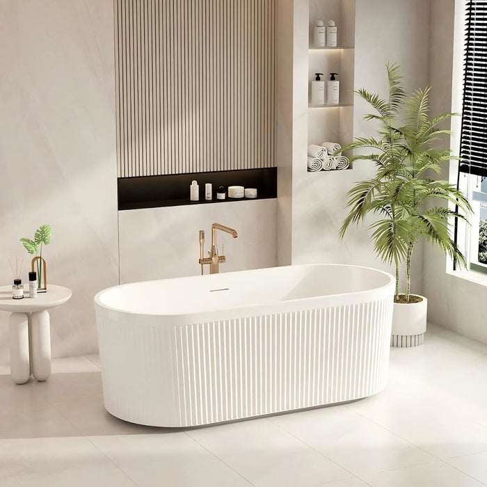 1500/1700*750/800*580mm Mercio Tyler Gloss White American Acrylic Oval Fluted Freestanding Bathtub