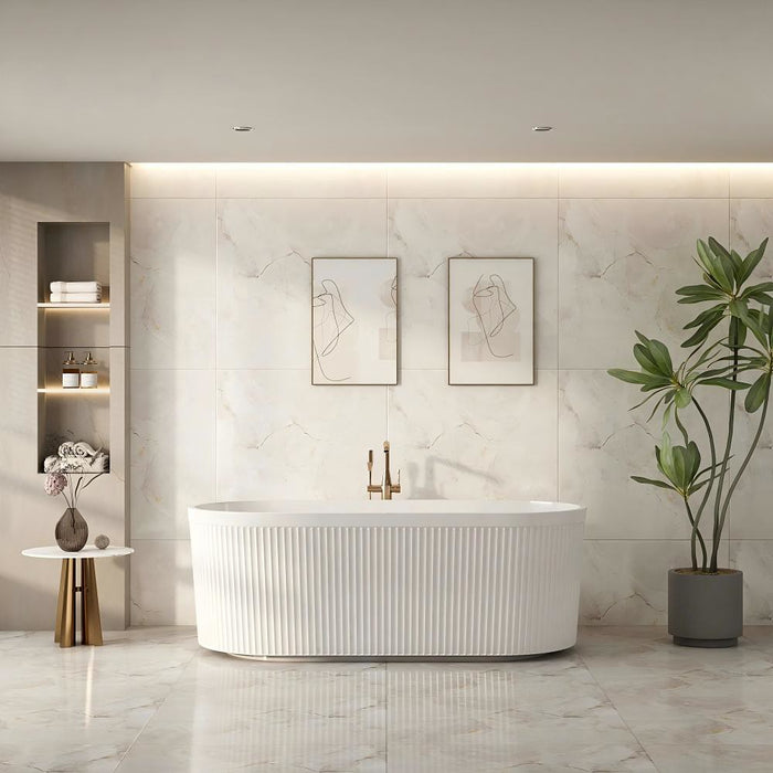 1500/1700*750/800*580mm Mercio Tyler Gloss White American Acrylic Oval Fluted Freestanding Bathtub