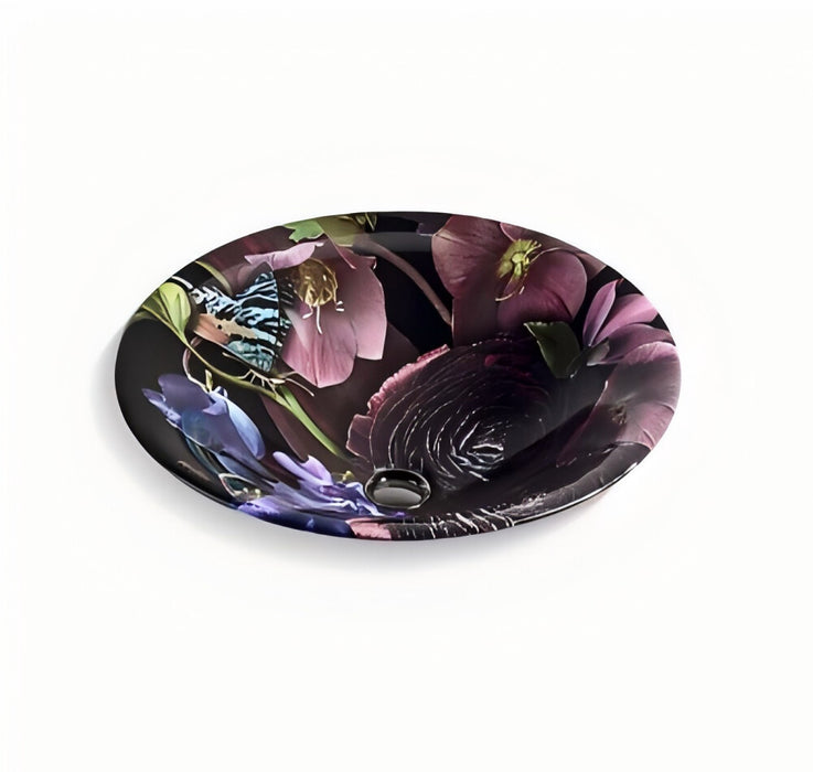 449*449mm KOHLER Dutchmaster Carillon Round Blush Floral/Midnight Floral Above Counter Basin