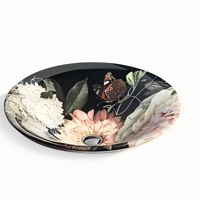 449*449mm KOHLER Dutchmaster Carillon Round Blush Floral/Midnight Floral Above Counter Basin