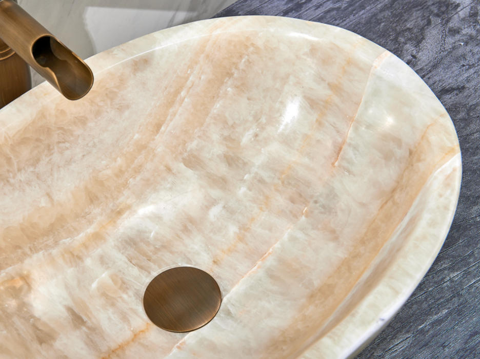 480*320*140mm Infinity Art Yellow Onyx Stone Oval Above Counter Basins