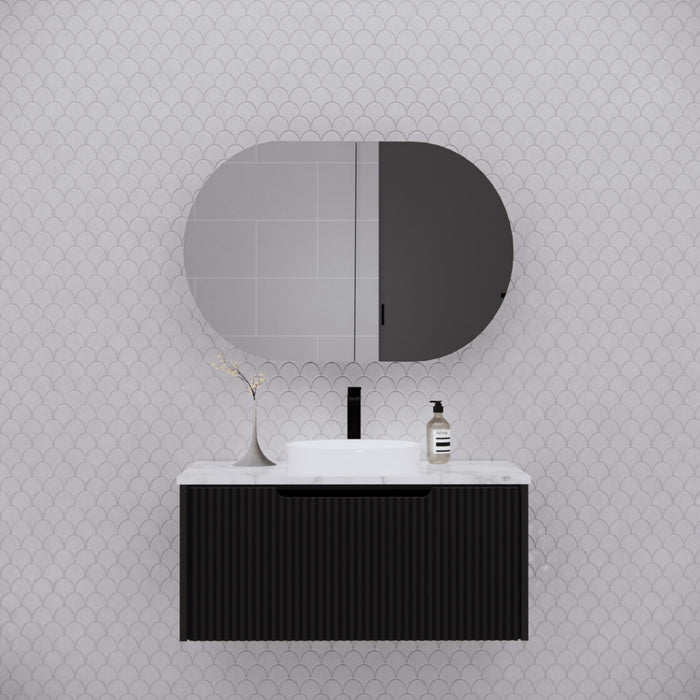 870*600*140mm ABS London Oval Matt Black/Matt White Mirror Shaving Cabinet