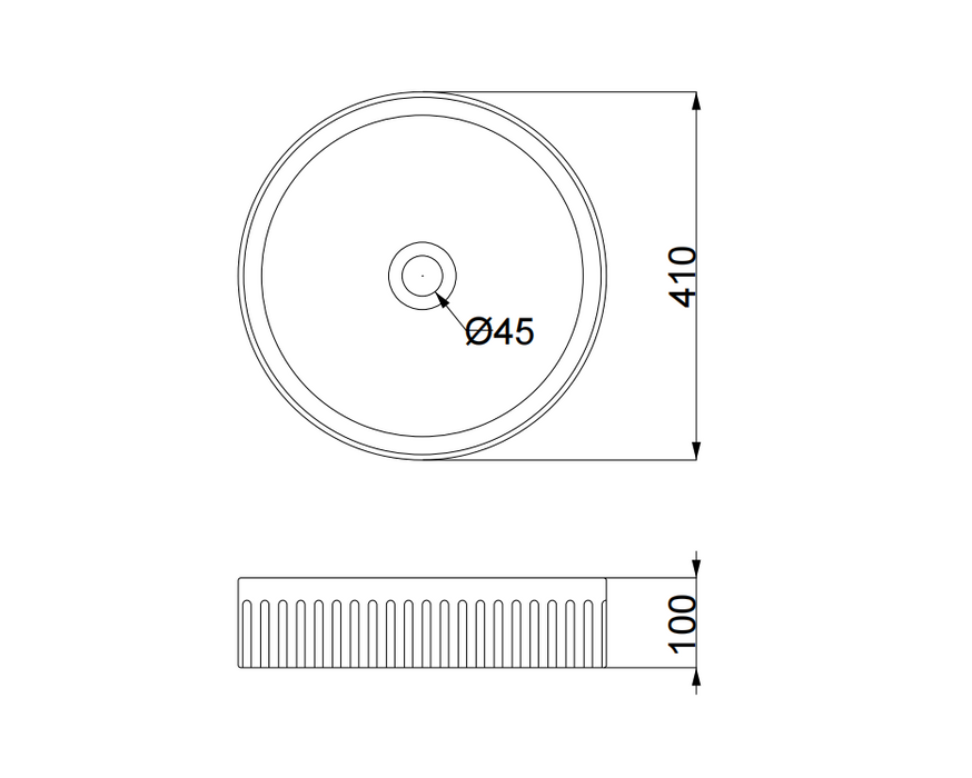 405*405*100mm Infinity Gloss White/Matt White/Matt Black Ceramic Round Fluted Above Counter Basins