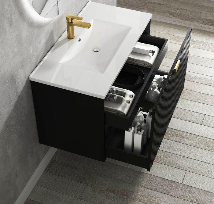 600-1500*460*550mm Marlo Matte Black Bathroom Cabinet Only and Ceramic / Stone Top Wall Hung Vanity