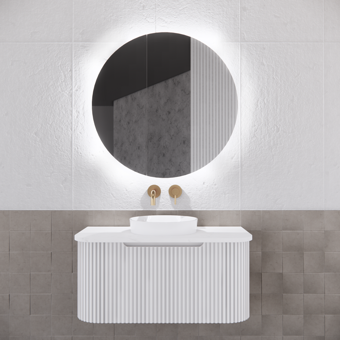 800*800*150mm ABS Paris Round Copper-free Mirror Plywood Matt Black/Matt White LED Back Lit Shaving Cabinet