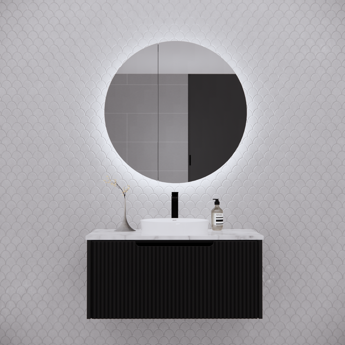 800*800*150mm ABS Paris Round Copper-free Mirror Plywood Matt Black/Matt White LED Back Lit Shaving Cabinet