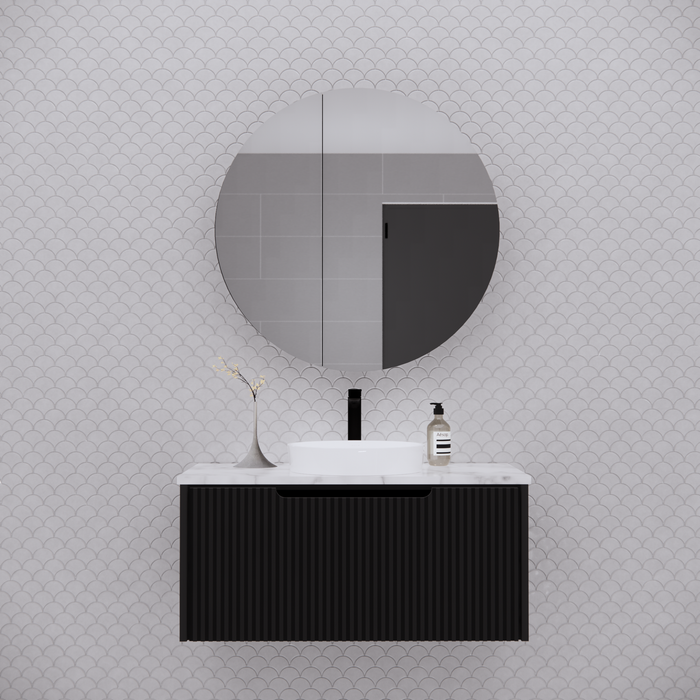 800*800*140mm ABS London Matt Black/Matt White Round Copper-free Mirror Shaving Cabinet