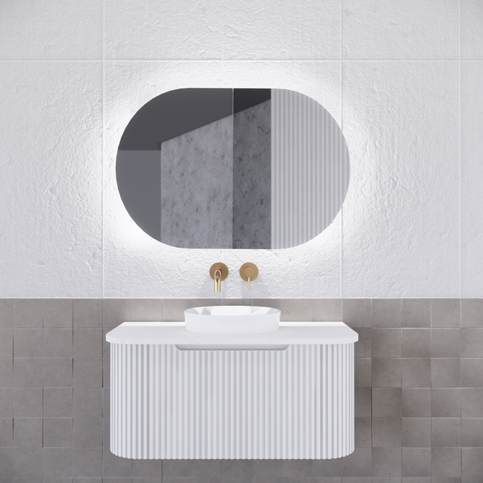 870*600*150mm ABS Paris Oval Copper-free Mirror Plywood Matt Black/Matt White Back Lit LED Shaving Cabinet