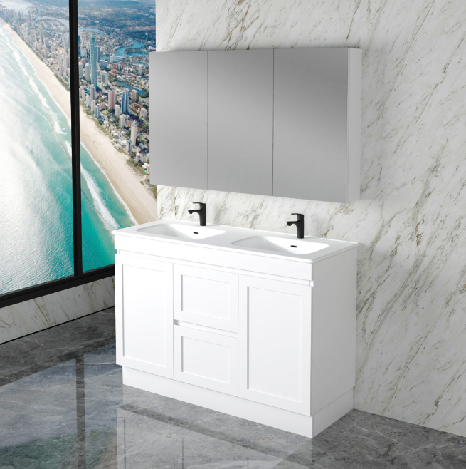 600-1500mm ABS Miami Matt White Shaker Plywood Freestanding(on Kickboard) Vanity Cabinet