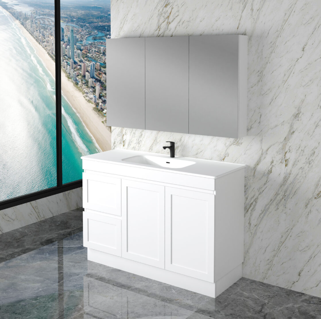 600-1500mm ABS Miami Matt White Shaker Plywood Freestanding(on Kickboard) Vanity Cabinet