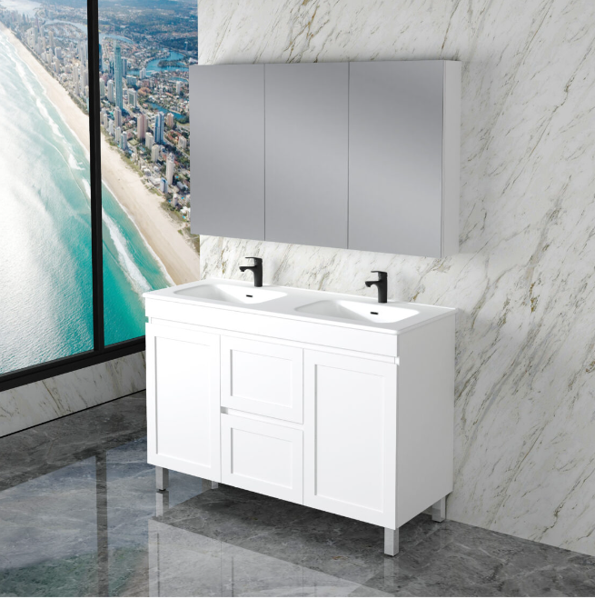 600-1500mm ABS Miami Matt White Shaker Plywood Freestanding(on Legs) Vanity Cabinet