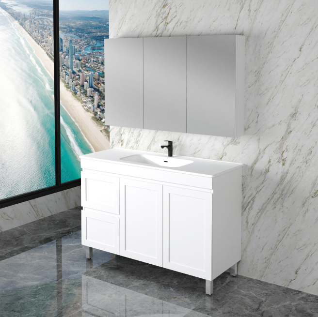 600-1500mm ABS Miami Matt White Shaker Plywood Freestanding(on Legs) Vanity Cabinet