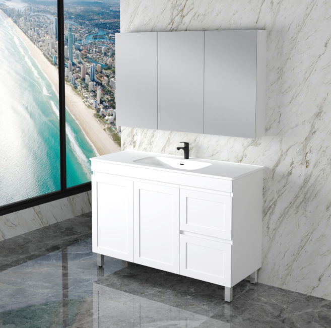 600-1500mm ABS Miami Matt White Shaker Plywood Freestanding(on Legs) Vanity Cabinet