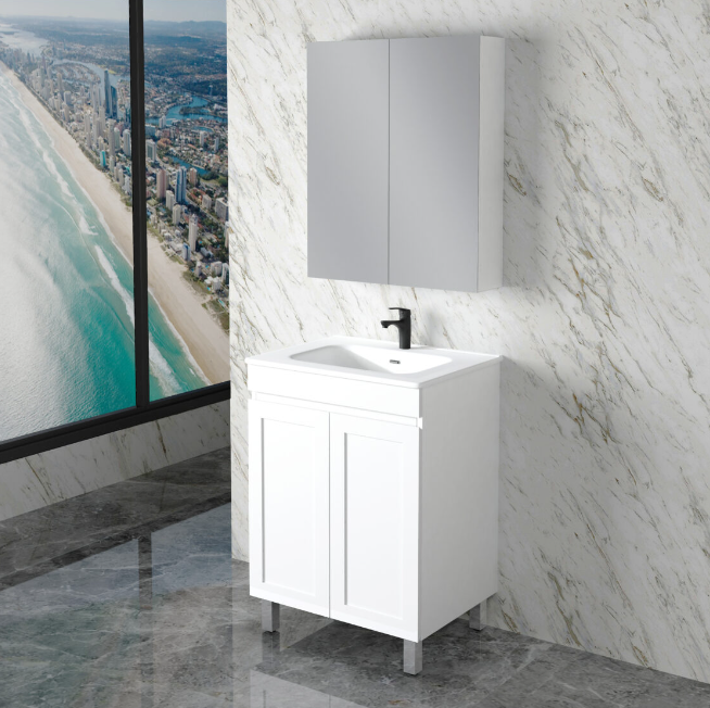 600-1500mm ABS Miami Matt White Shaker Plywood Freestanding(on Legs) Vanity Cabinet