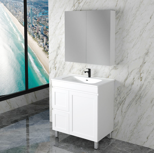 600-1500mm ABS Miami Matt White Shaker Plywood Freestanding(on Legs) Vanity Cabinet