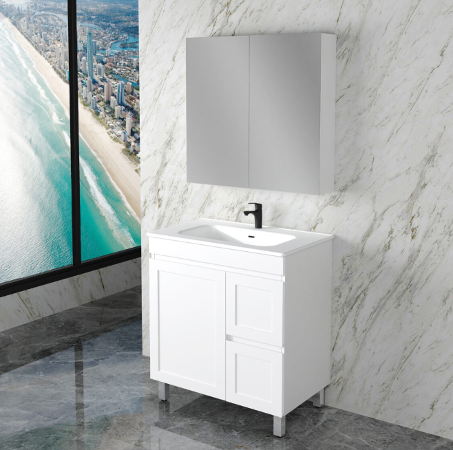 600-1500mm ABS Miami Matt White Shaker Plywood Freestanding(on Legs) Vanity Cabinet