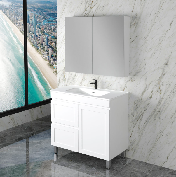 600-1500mm ABS Miami Matt White Shaker Plywood Freestanding(on Legs) Vanity Cabinet