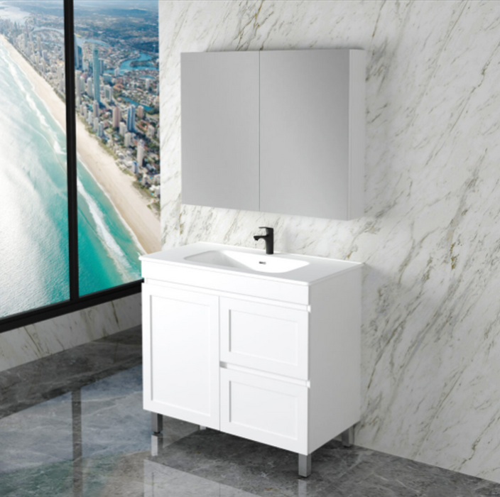 600-1500mm ABS Miami Matt White Shaker Plywood Freestanding(on Legs) Vanity Cabinet