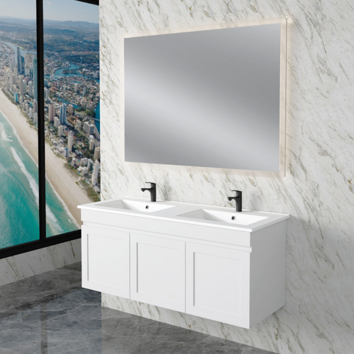 600-1200mm ABS Miami Matt White Shaker Plywood Wall Hung Vanity Cabinet