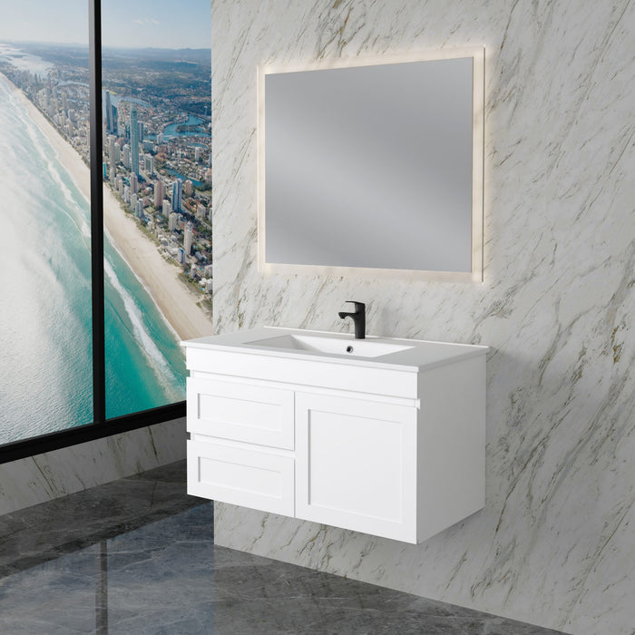 600-1200mm ABS Miami Matt White Shaker Plywood Wall Hung Vanity Cabinet