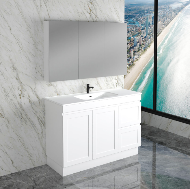 600-1500mm ABS Miami Matt White Shaker Plywood Freestanding(on Kickboard) Vanity Cabinet