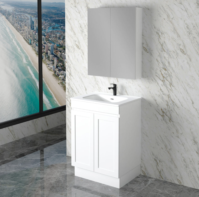 600-1500mm ABS Miami Matt White Shaker Plywood Freestanding(on Kickboard) Vanity Cabinet