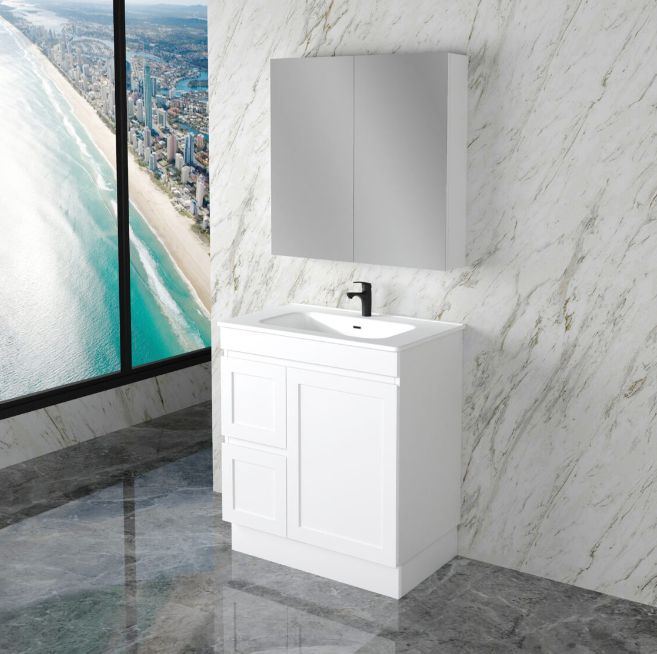 600-1500mm ABS Miami Matt White Shaker Plywood Freestanding(on Kickboard) Vanity Cabinet