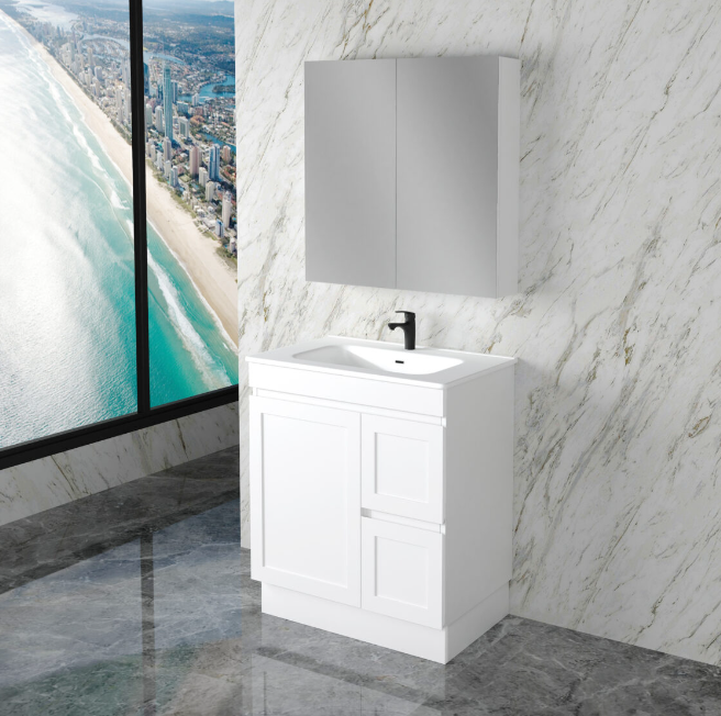 600-1500mm ABS Miami Matt White Shaker Plywood Freestanding(on Kickboard) Vanity Cabinet