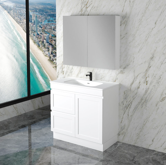 600-1500mm ABS Miami Matt White Shaker Plywood Freestanding(on Kickboard) Vanity Cabinet