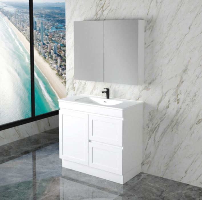 600-1500mm ABS Miami Matt White Shaker Plywood Freestanding(on Kickboard) Vanity Cabinet