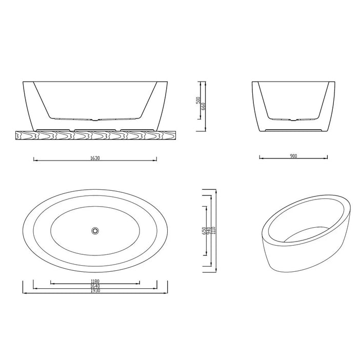 APLAUSO 1800/1930mm White Oval 12 Jets Acrylic Freestanding Spa Bathtub