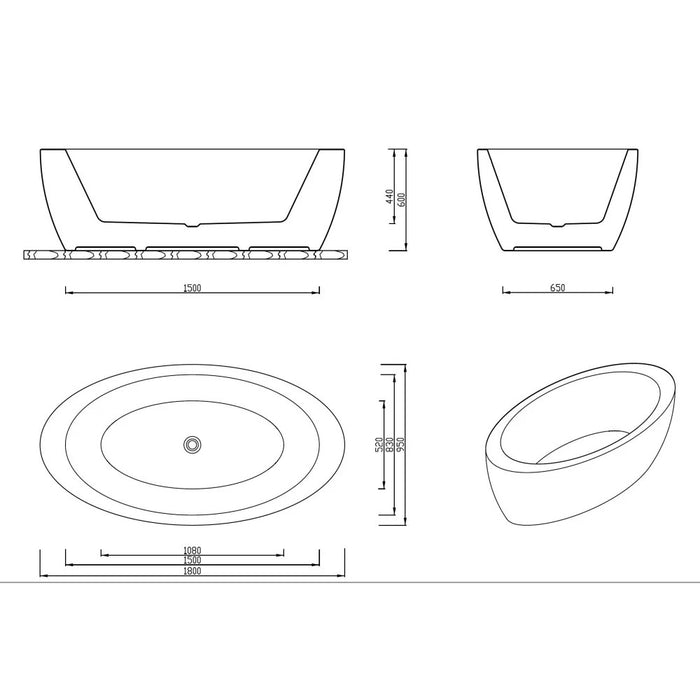 APLAUSO 1800/1930mm White Oval 12 Jets Acrylic Freestanding Spa Bathtub