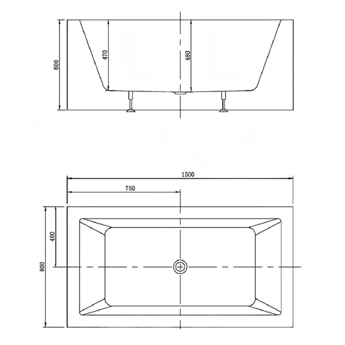 ATAUD 1500/1700*800*600mm White Rectangle Acrylic Freestanding Bathtub
