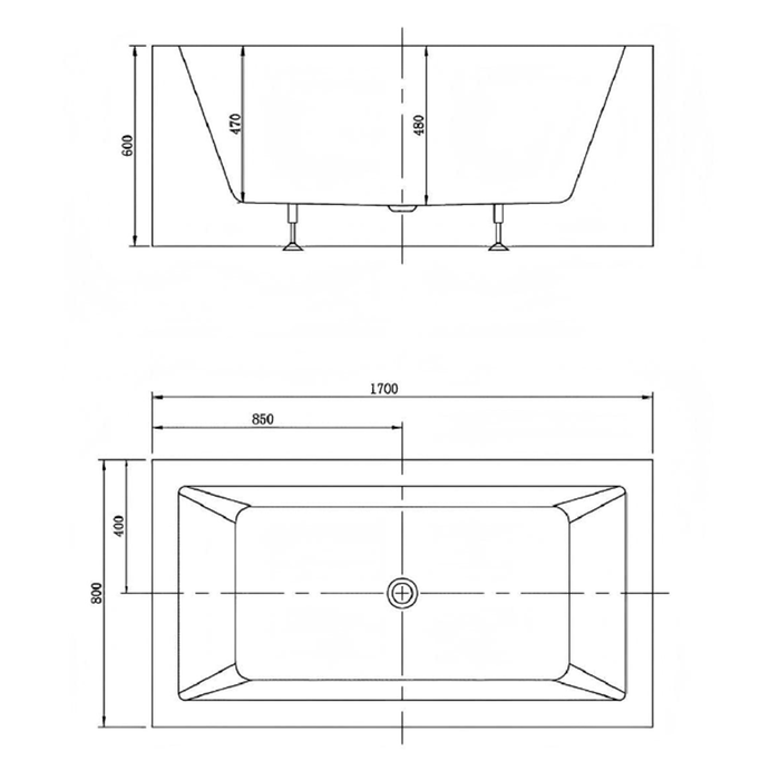 ATAUD 1500/1700*800*600mm White Rectangle Acrylic Freestanding Bathtub