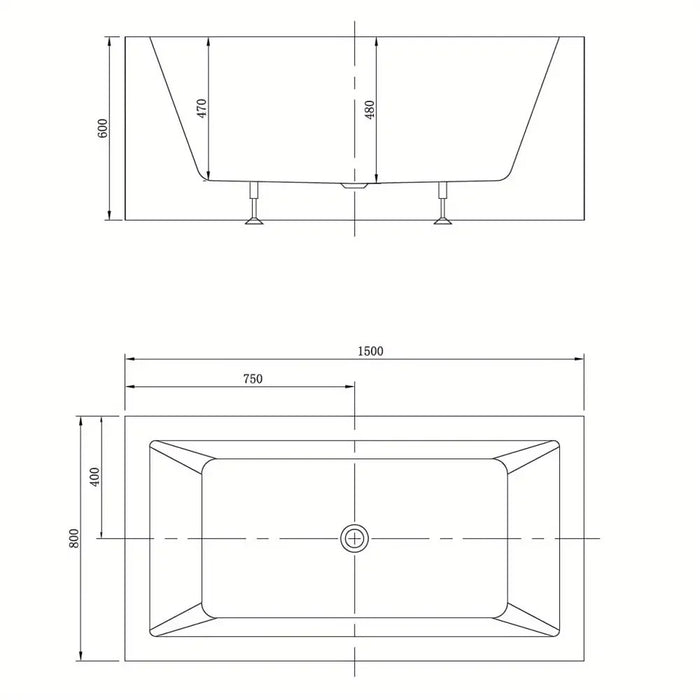 ATAUD 1500/1700*800*600mm White Rectangle 12 Jets Acrylic Freestanding Spa Bathtub