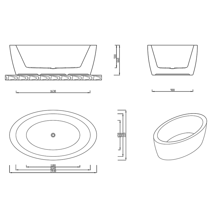 Aplauso 1800*950/1930*1110mm White Oval Acrylic Freestanding Bathtub
