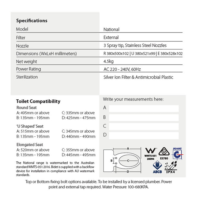 The Bidet Shop National N-2000 Standard Retrofit Bidet Remote Control